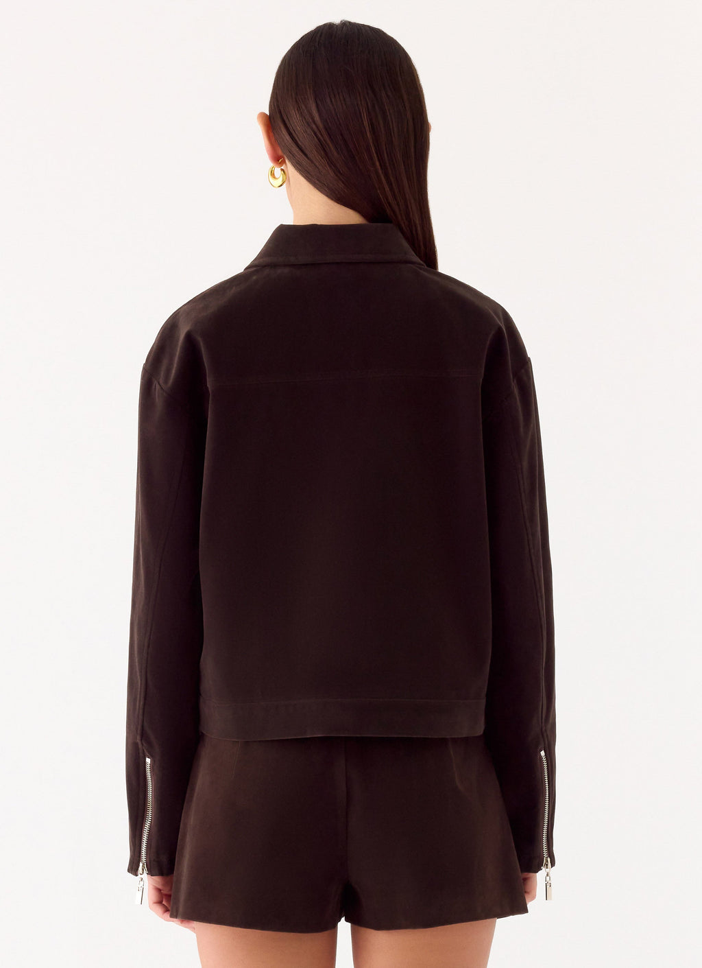 Austina Faux Suede Boxy Jacket - Chocolate