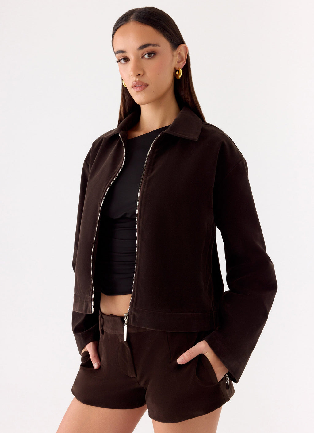 Austina Faux Suede Boxy Jacket - Chocolate